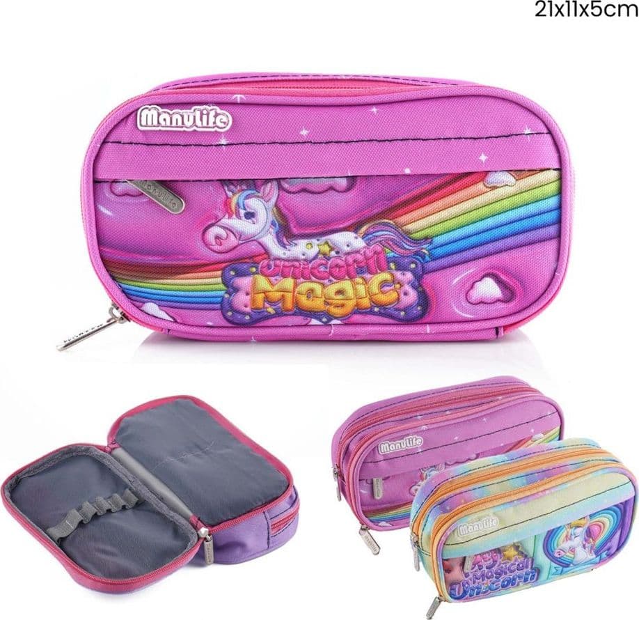 ASTUCCIO SCUOLA PORTAPENNE DESIGN OVALE UNICORNO MAGICO 21X11X5CM VARI SCOMPARTI 622024 - 2