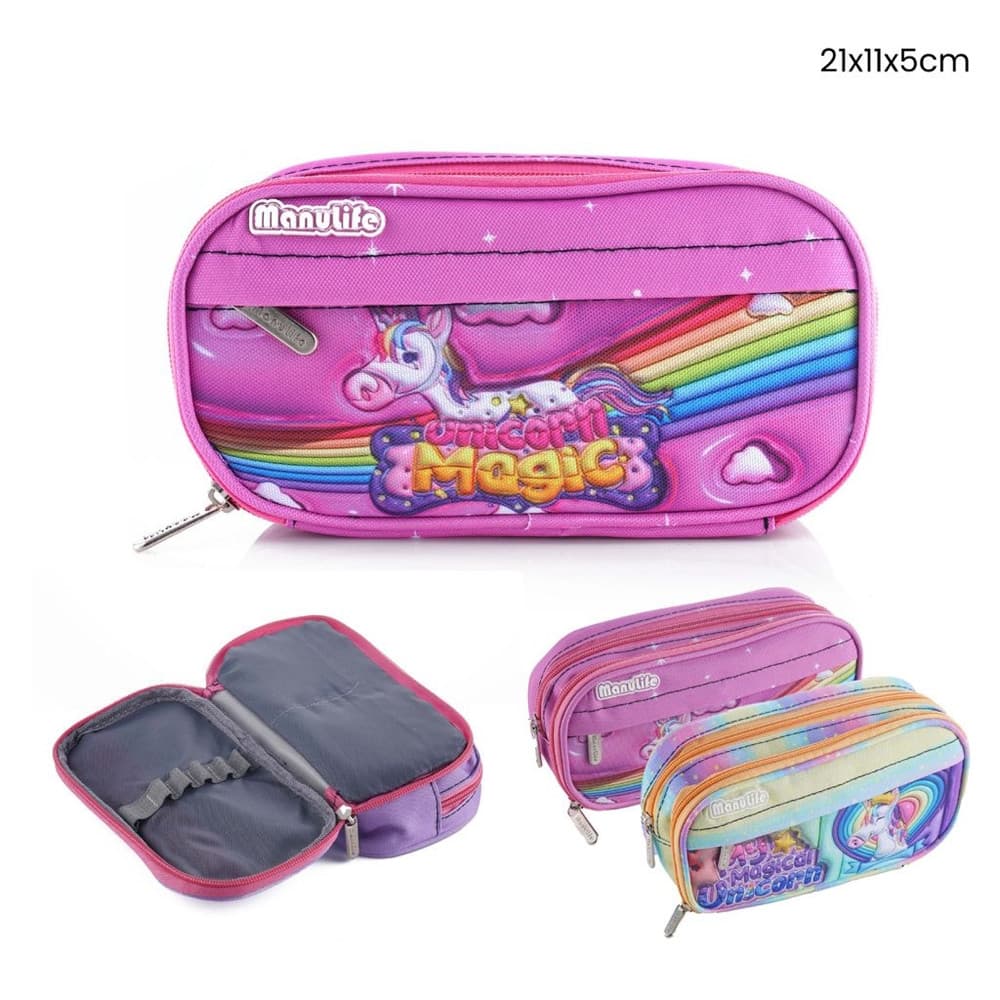ASTUCCIO SCUOLA PORTAPENNE DESIGN OVALE UNICORNO MAGICO 21X11X5CM VARI SCOMPARTI 622024 - 2