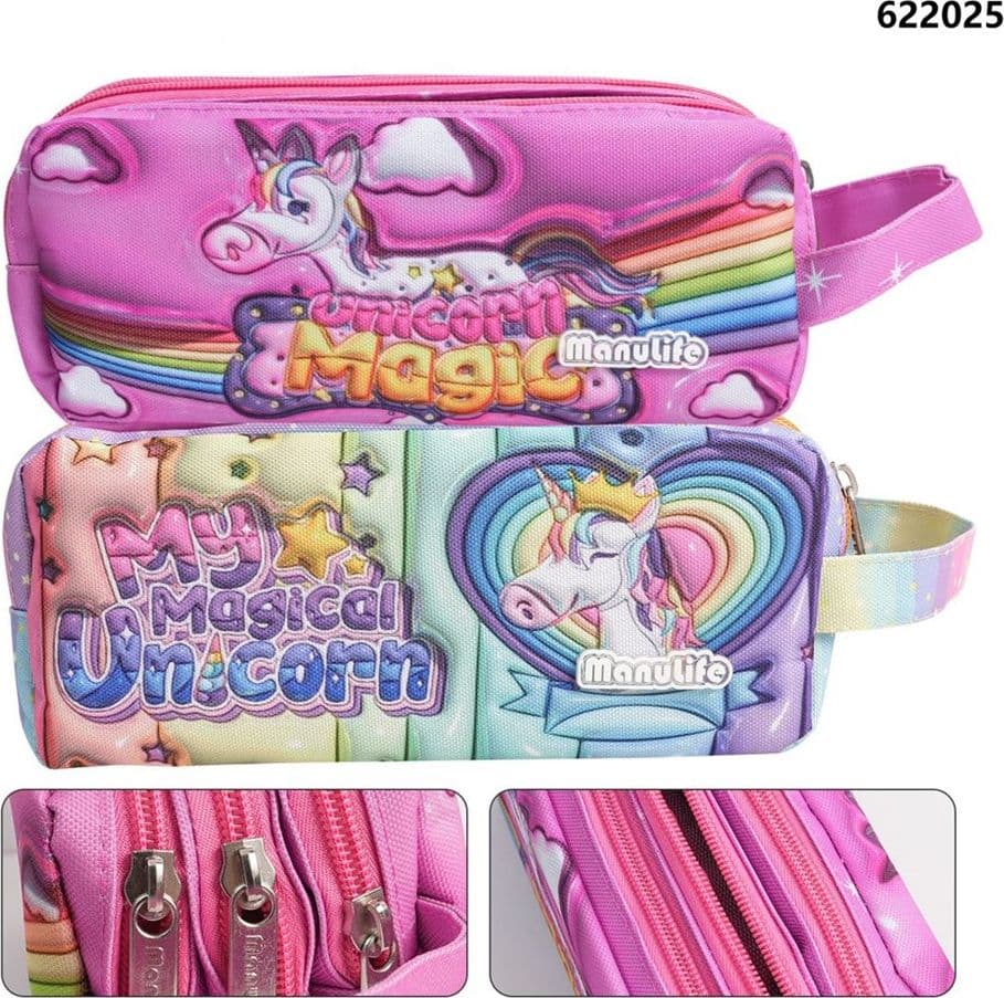 ASTUCCIO SCUOLA A 3 STRATI SCOMPARTI CON ZIP DESIGN UNICORNO MAGICO CON MANICO 622025 - 2