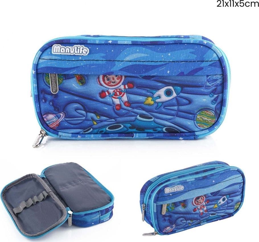 ASTUCCIO SCUOLA PORTAPENNE DESIGN OVALE ASTRONAUTA 21X11X5CM VARI SCOMPARTI 622029 - 2