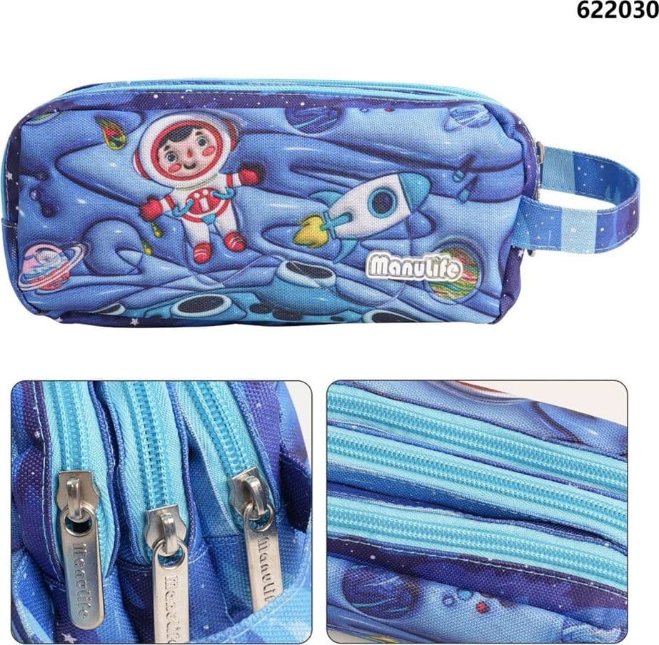 ASTUCCIO SCUOLA A 3 STRATI SCOMPARTI CON ZIP DESIGN ASTRONAUTA CON MANICO 622030 - 2