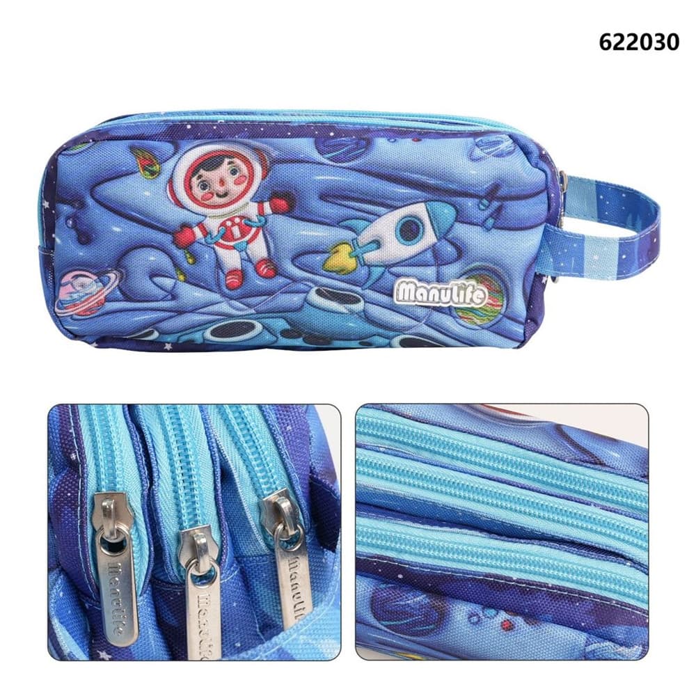 ASTUCCIO SCUOLA A 3 STRATI SCOMPARTI CON ZIP DESIGN ASTRONAUTA CON MANICO 622030 - 2