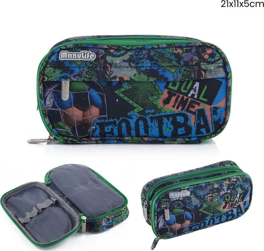 ASTUCCIO SCUOLA PORTAPENNE DESIGN OVALE PALLONE DA CALCIO 21X11X5CM VARI SCOMPARTI 622034 - 3