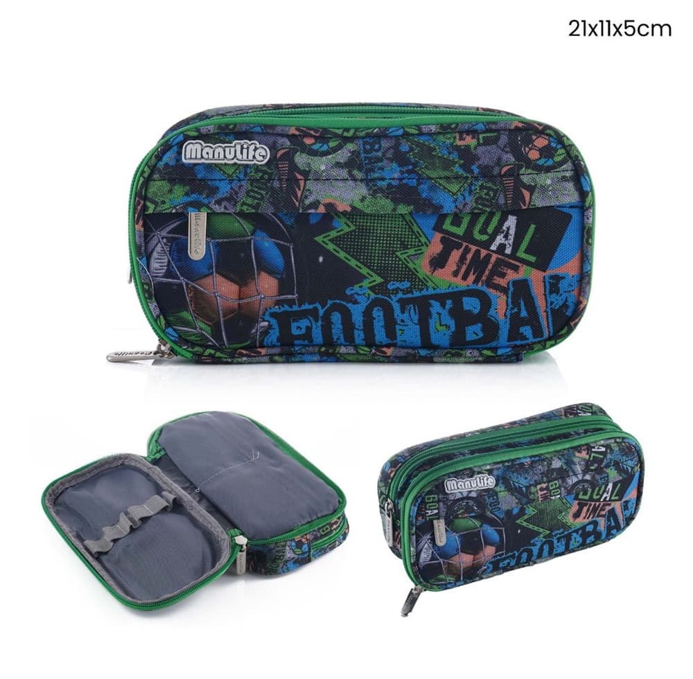 ASTUCCIO SCUOLA PORTAPENNE DESIGN OVALE PALLONE DA CALCIO 21X11X5CM VARI SCOMPARTI 622034 - 3