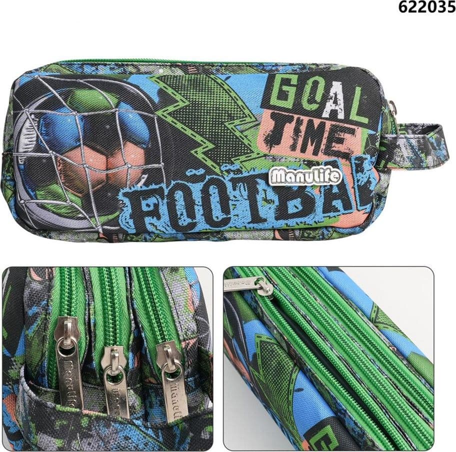 ASTUCCIO SCUOLA A 3 STRATI SCOMPARTI CON ZIP DESIGN PALLONE DA CALCIO CON MANICO 622035 - 3