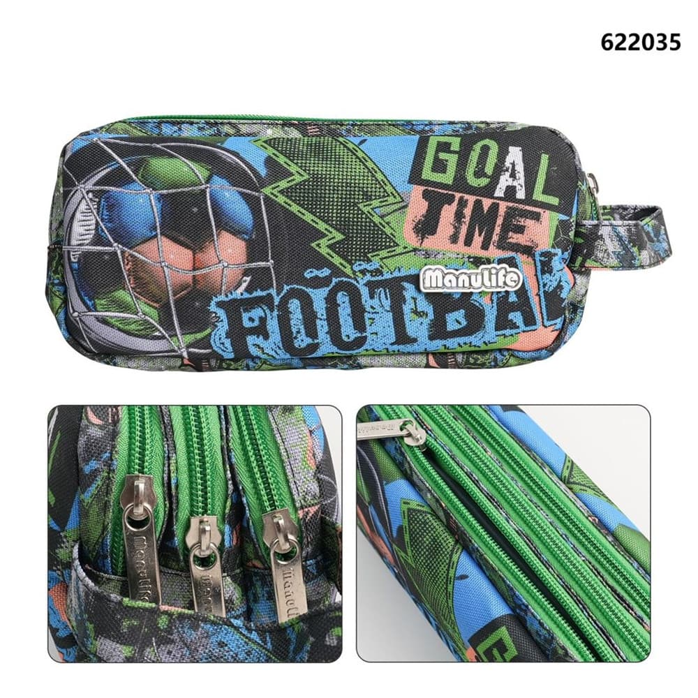 ASTUCCIO SCUOLA A 3 STRATI SCOMPARTI CON ZIP DESIGN PALLONE DA CALCIO CON MANICO 622035 - 3
