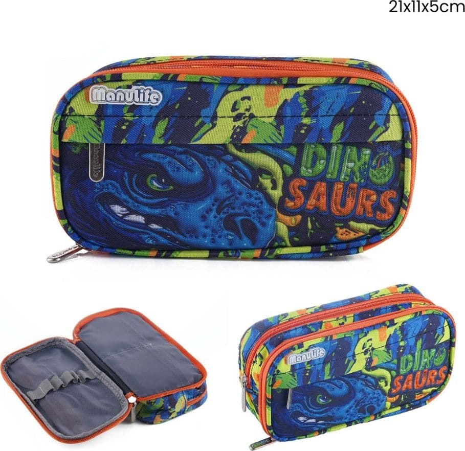 ASTUCCIO SCUOLA PORTAPENNE DESIGN OVALE DINOSAURO 21X11X5 CM VARI SCOMPARTI 622039 - 3