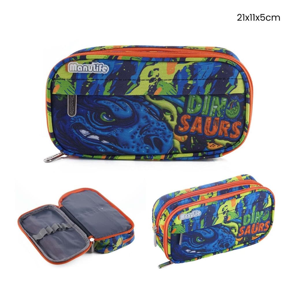 ASTUCCIO SCUOLA PORTAPENNE DESIGN OVALE DINOSAURO 21X11X5 CM VARI SCOMPARTI 622039 - 3