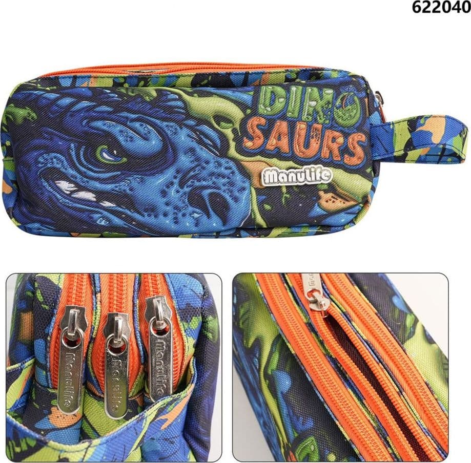 ASTUCCIO SCUOLA A 3 STRATI SCOMPARTI CON ZIP DESIGN DINOSAURO CON MANICO 622040 - 2