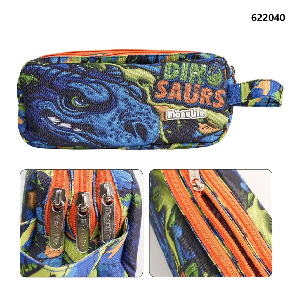 ASTUCCIO SCUOLA A 3 STRATI SCOMPARTI CON ZIP DESIGN DINOSAURO CON MANICO 622040 - 2