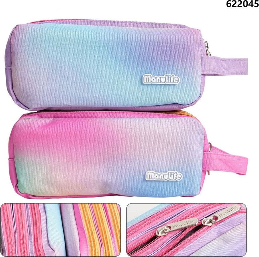 ASTUCCIO SCUOLA A 3 STRATI SCOMPARTI ZIP DESIGN SFUMATURA A TRE COLORI CON MANICO 622045 - 2