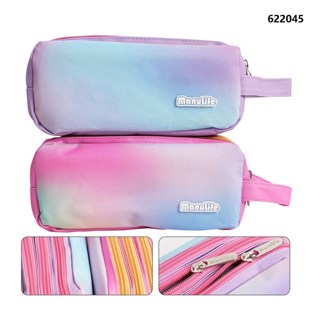 ASTUCCIO SCUOLA A 3 STRATI SCOMPARTI ZIP DESIGN SFUMATURA A TRE COLORI CON MANICO 622045 - 2