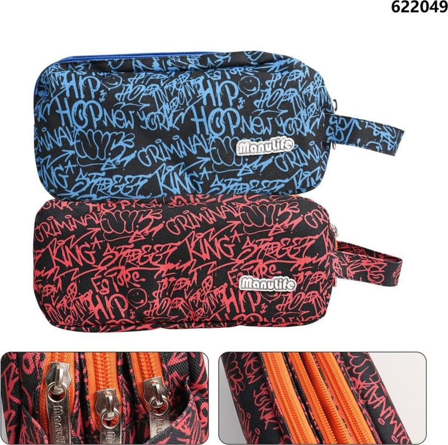 ASTUCCIO SCUOLA A 3 STRATI SCOMPARTI CON ZIP DESIGN GRAFFITI CON MANICO 622049 - 3