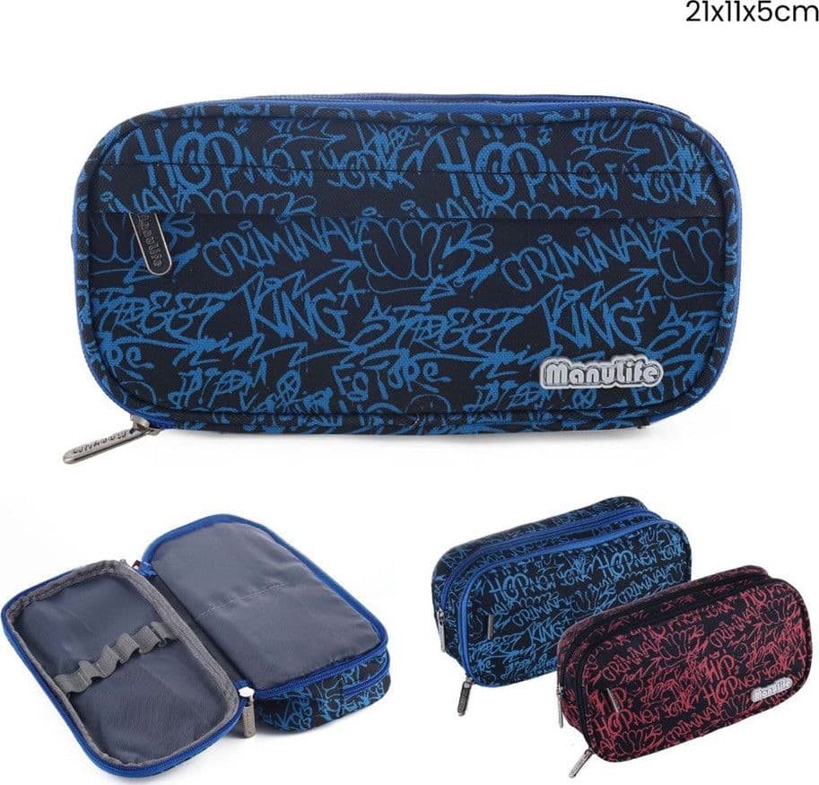 ASTUCCIO SCUOLA PORTAPENNE DESIGN OVALE GRAFFITI 21X11X5 CM VARI SCOMPARTI 622050 - 3