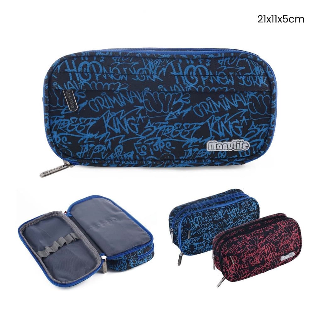 ASTUCCIO SCUOLA PORTAPENNE DESIGN OVALE GRAFFITI 21X11X5 CM VARI SCOMPARTI 622050 - 3