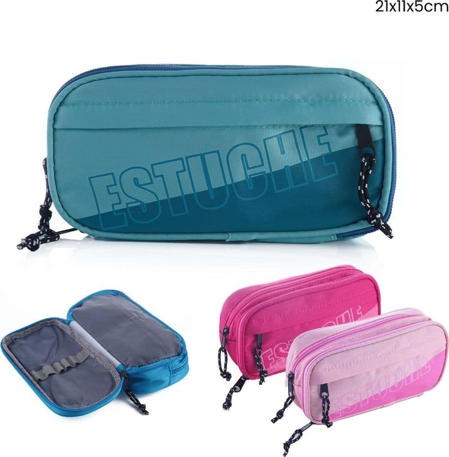 ASTUCCIO SCUOLA PORTAPENNE DESIGN OVALE SCRITTA LOGO 21X11X5CM VARI SCOMPARTI 622054 - 3