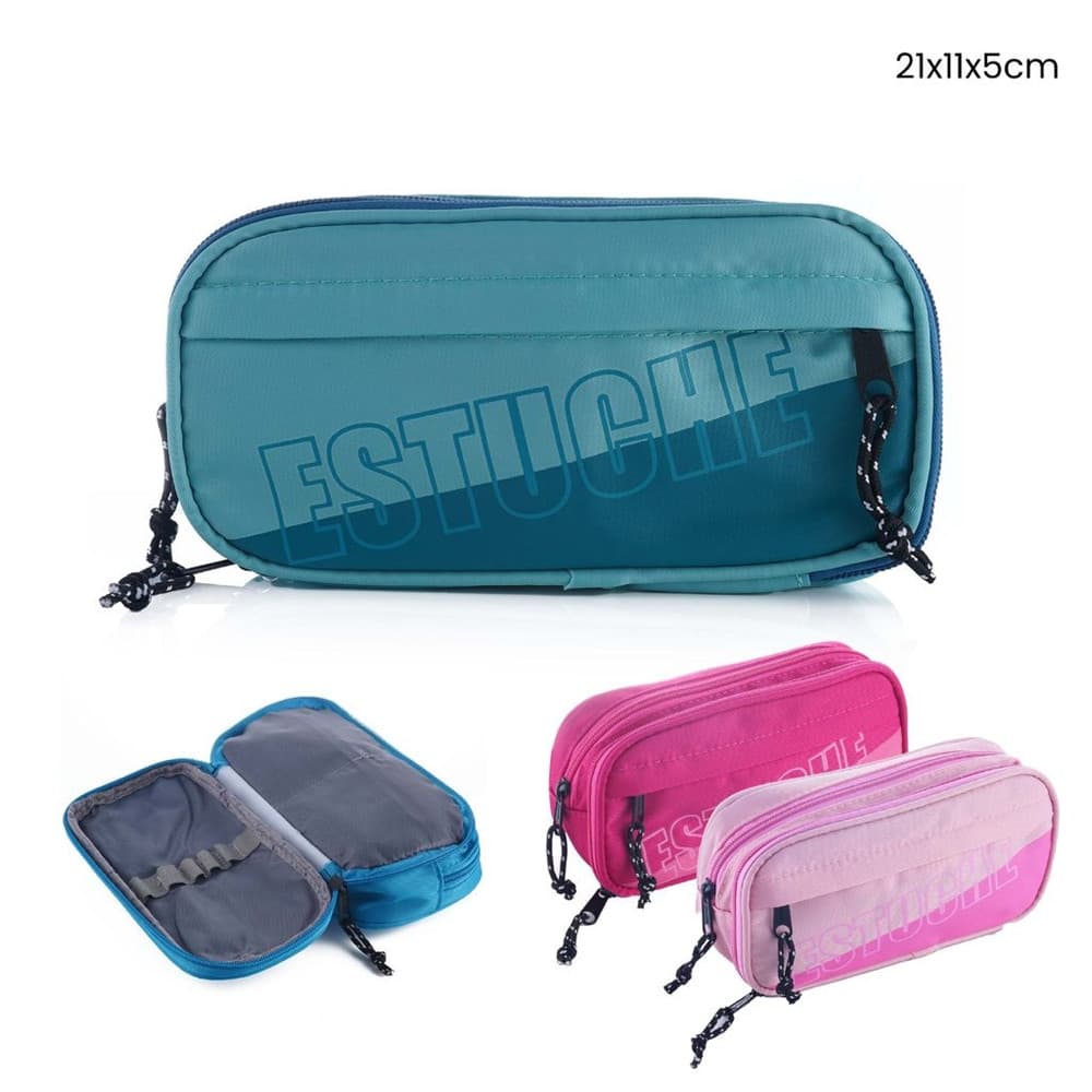 ASTUCCIO SCUOLA PORTAPENNE DESIGN OVALE SCRITTA LOGO 21X11X5CM VARI SCOMPARTI 622054 - 3