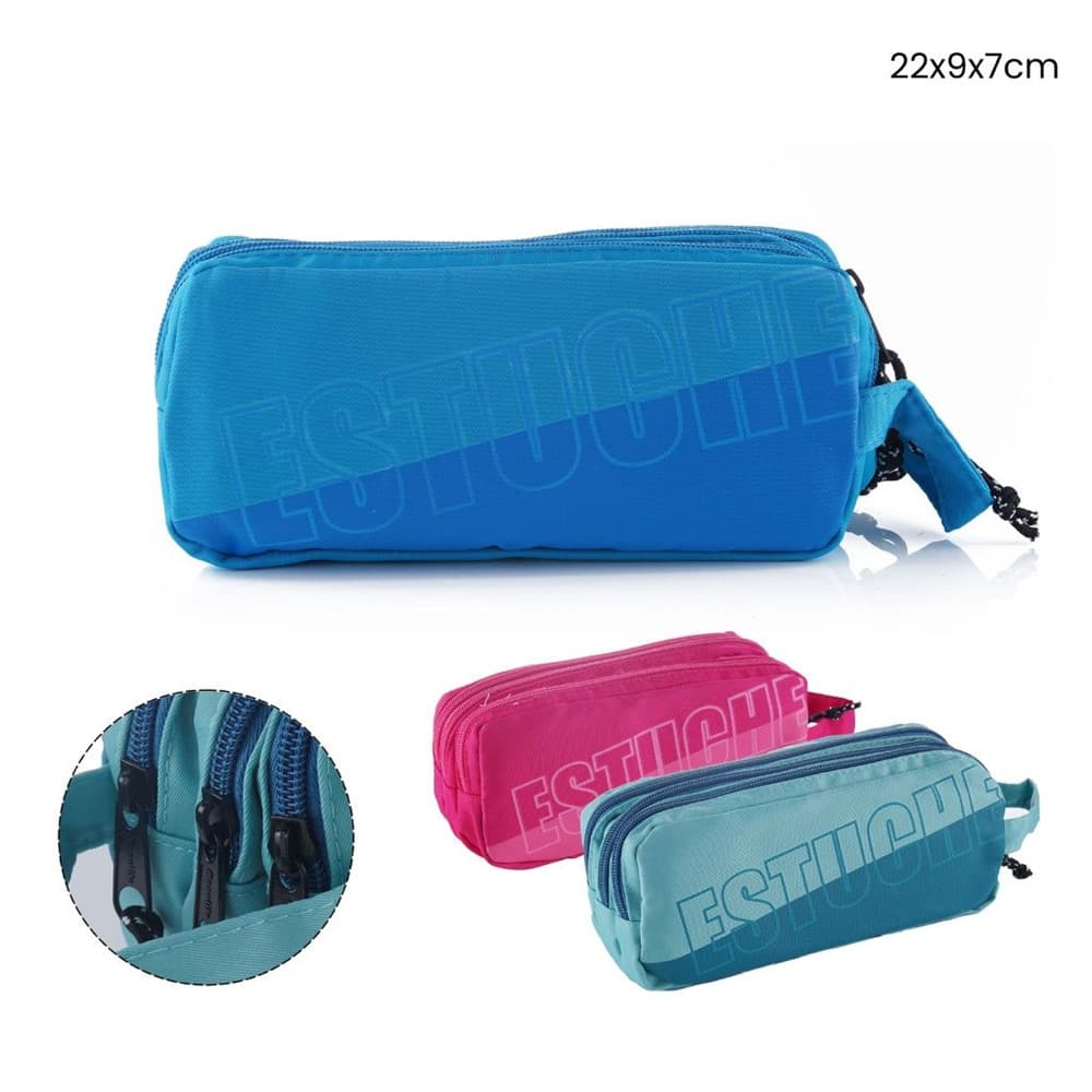 ASTUCCIO SCUOLA A 3 STRATI SCOMPARTI ZIP DESIGN SCRITTA LOGO CON MANICO 22X9X7CM 622055 - 2