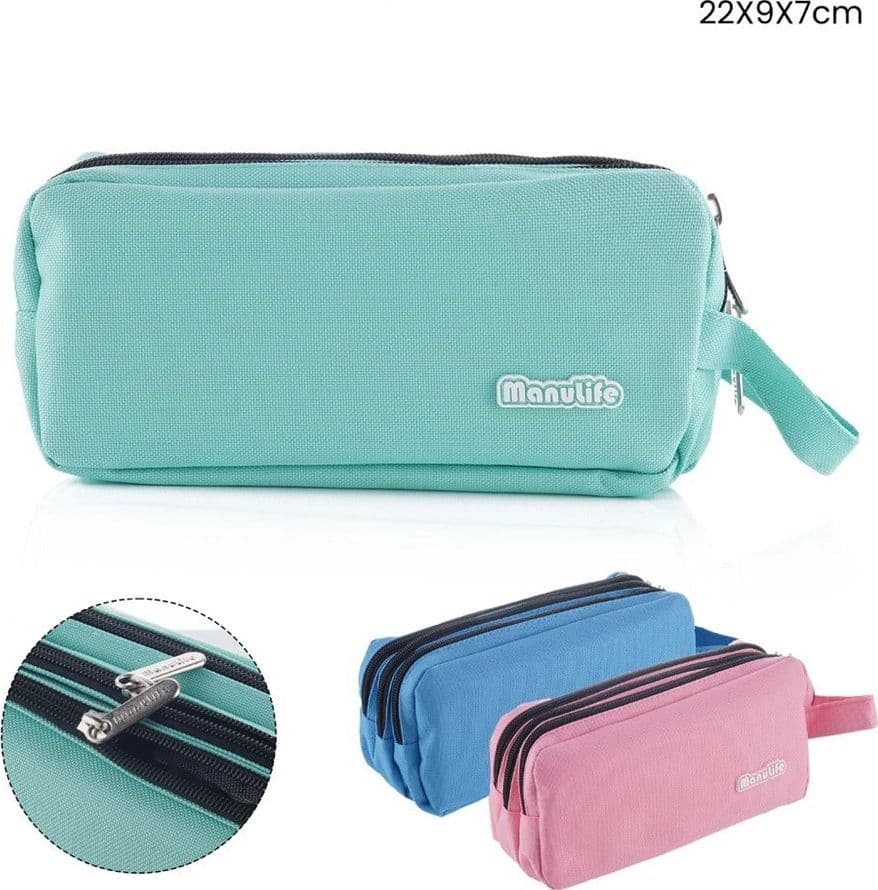 ASTUCCIO SCUOLA A 3 SCOMPARTI CERNIERE DESIGN COLORI PASTELLO CON MANICO 22X9X7CM 622060 - 3
