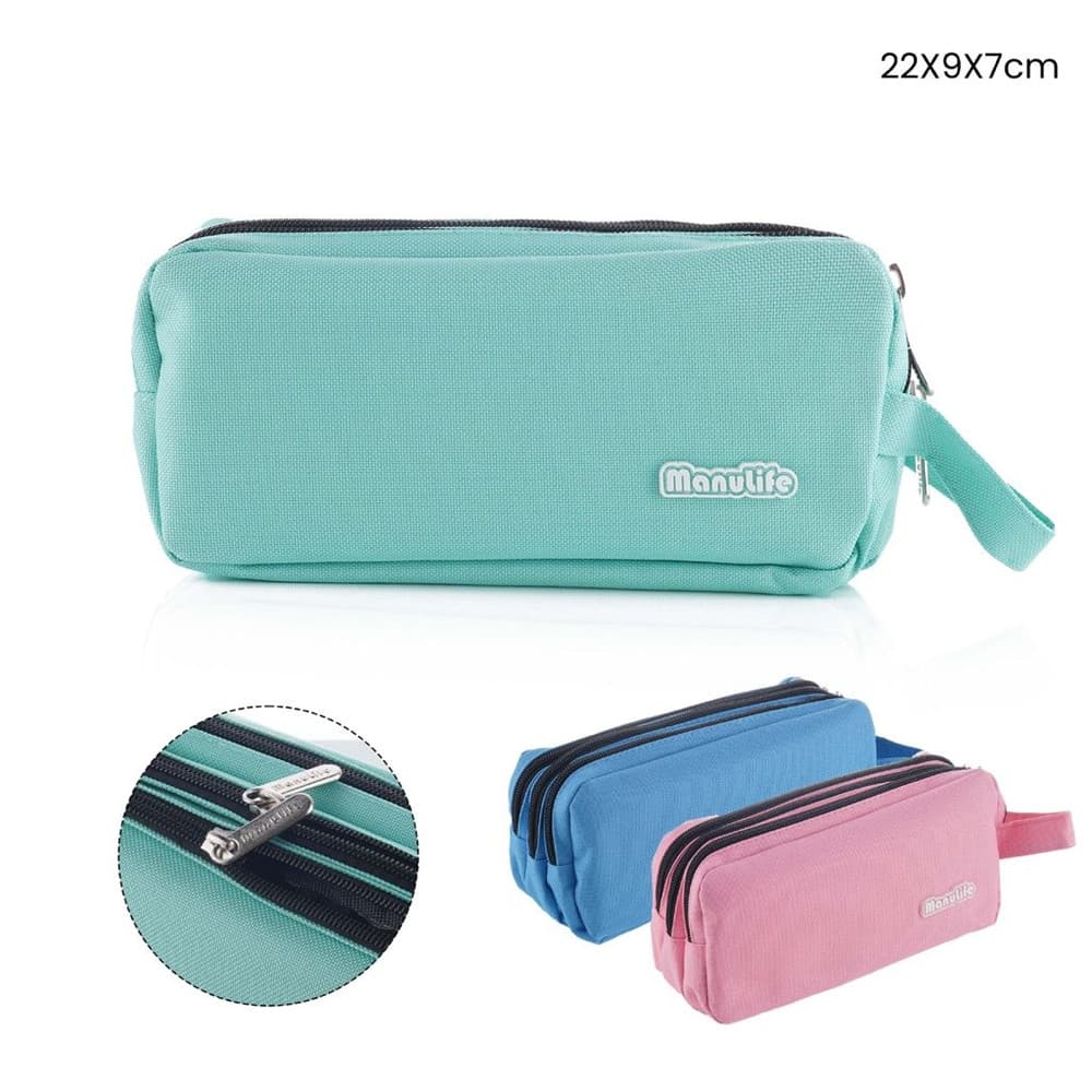 ASTUCCIO SCUOLA A 3 SCOMPARTI CERNIERE DESIGN COLORI PASTELLO CON MANICO 22X9X7CM 622060 - 3