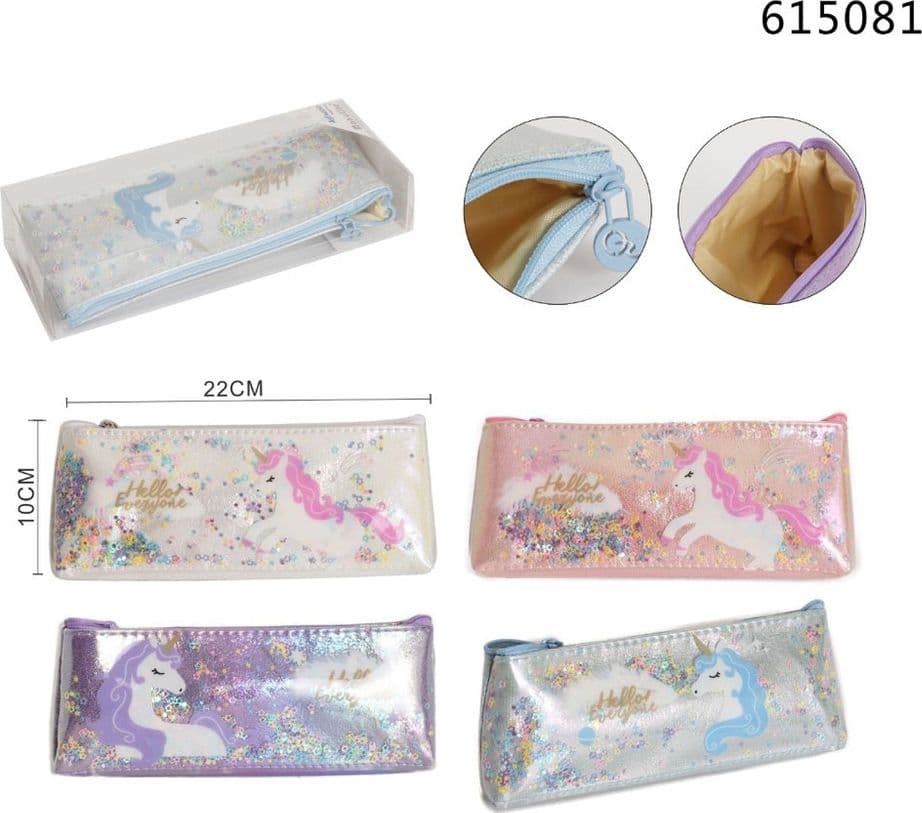 ASTUCCIO PENNE MATITE MULTIFUNZIONE DESIGN UNICORNO CON PAILLETTES MOBILI 22X10CM 615081 - 2