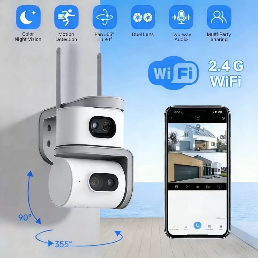 TELECAMERA WIFI 2,4 GHZ ESTERNO DOPPIA LENTE PTZ 355° VISIONE NOTTURNA AUDIO BIDIREZIONALE - 2
