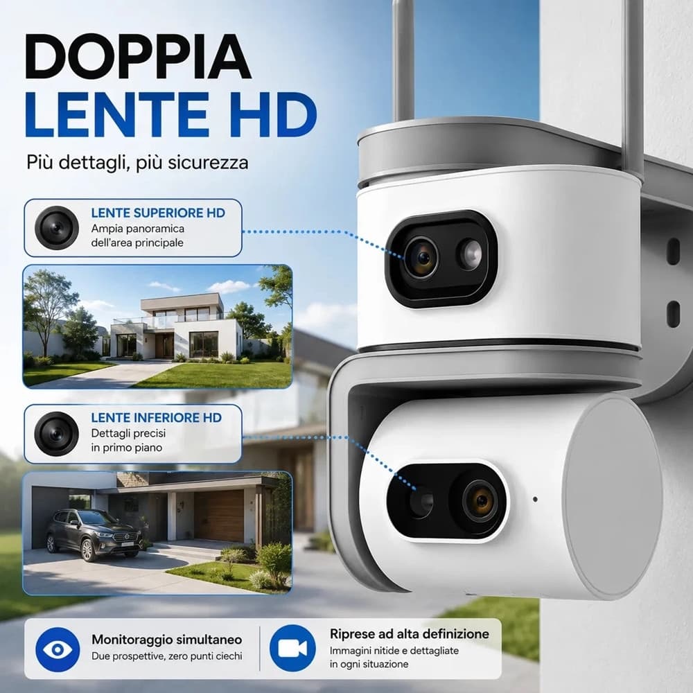 TELECAMERA WIFI 2,4 GHZ ESTERNO DOPPIA LENTE PTZ 355° VISIONE NOTTURNA AUDIO BIDIREZIONALE - 3
