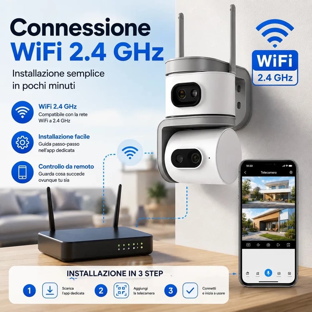 TELECAMERA WIFI 2,4 GHZ ESTERNO DOPPIA LENTE PTZ 355° VISIONE NOTTURNA AUDIO BIDIREZIONALE - 6