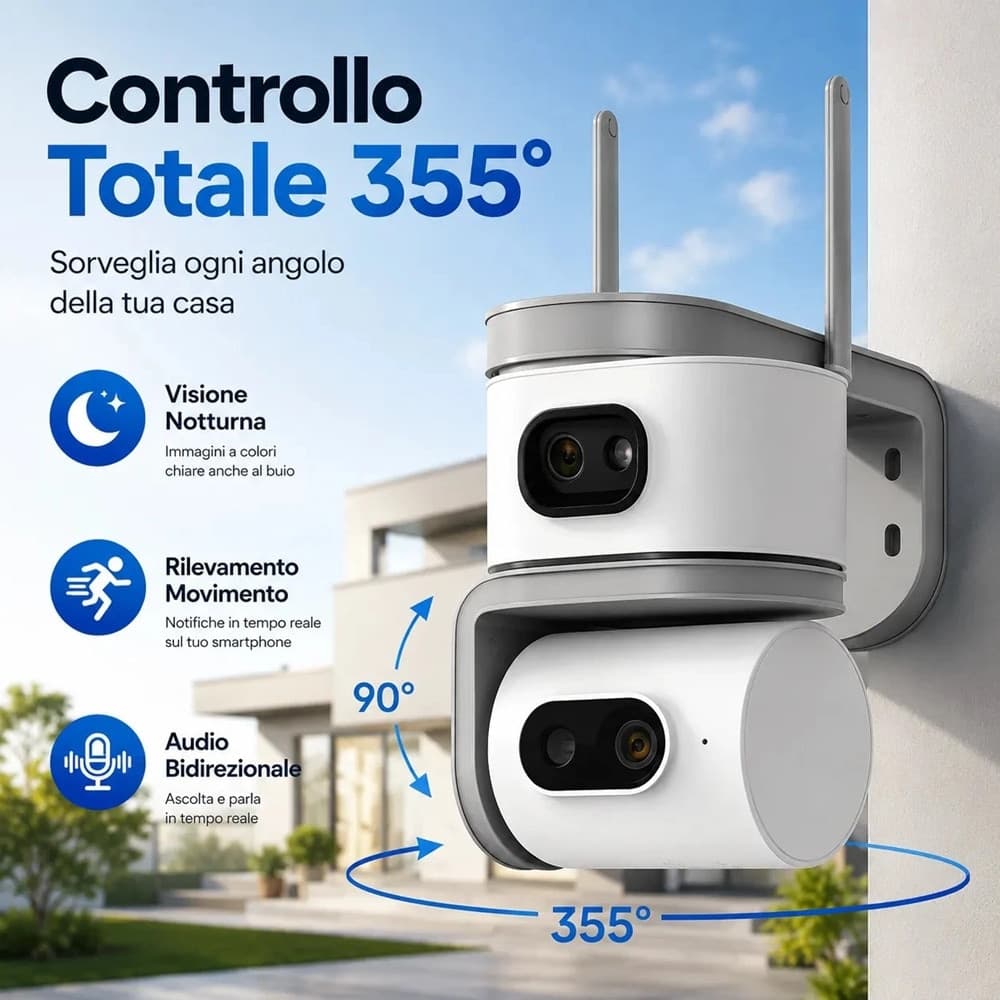 TELECAMERA WIFI 2,4 GHZ ESTERNO DOPPIA LENTE PTZ 355° VISIONE NOTTURNA AUDIO BIDIREZIONALE - 7