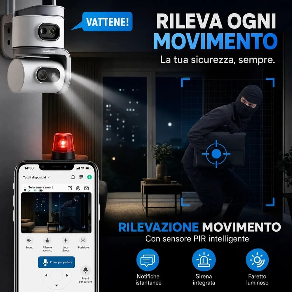 TELECAMERA WIFI 2,4 GHZ ESTERNO DOPPIA LENTE PTZ 355° VISIONE NOTTURNA AUDIO BIDIREZIONALE - 8