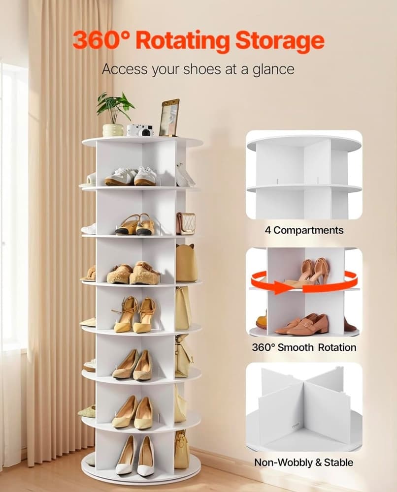PORTASCARPE SUPPORTO GIREVOLE A 360° PER 28 PAIA SCARPE 7 RIPIANI SALVASPAZIO SCAFFALE - 4