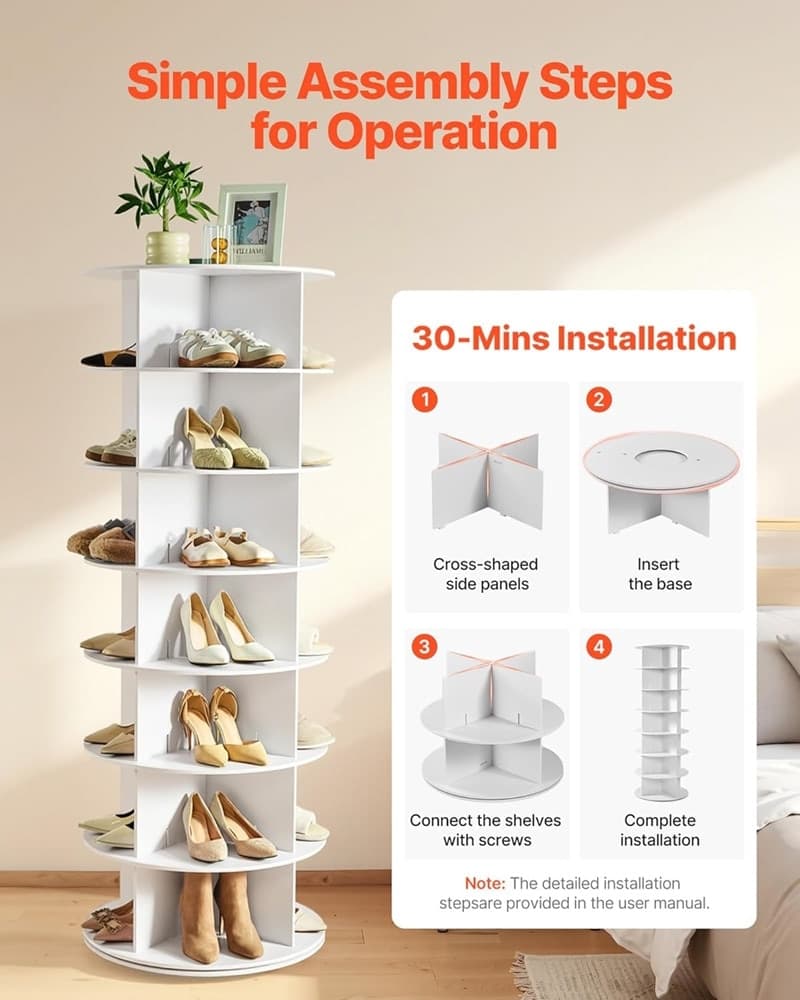 PORTASCARPE SUPPORTO GIREVOLE A 360° PER 28 PAIA SCARPE 7 RIPIANI SALVASPAZIO SCAFFALE - 8