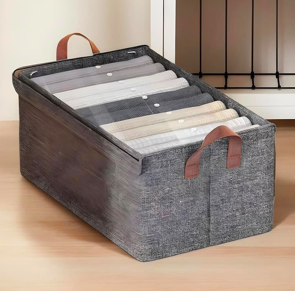 CONTENITORE PORTAOGGETTI 47X28X20CM ORGANIZER ARMADIO PIEGHEVOLE CON COPERCHIO MANIGLIE - 3