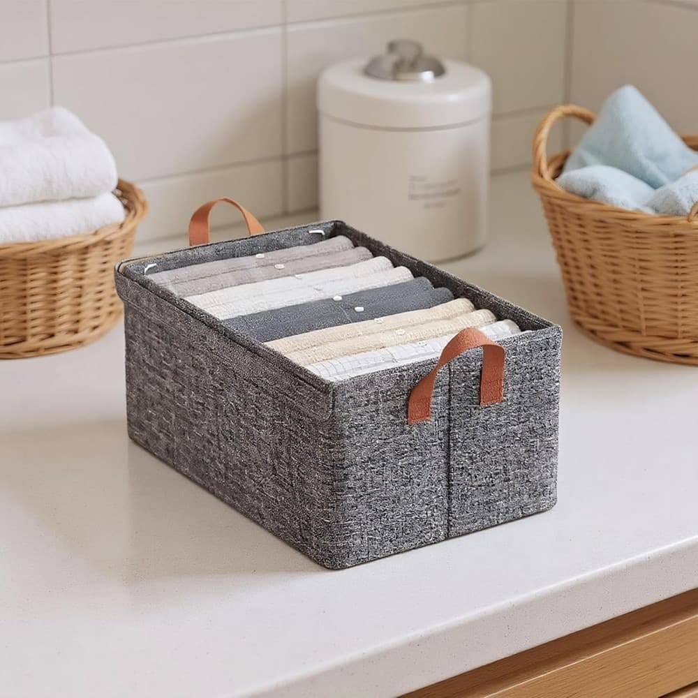 CONTENITORE PORTAOGGETTI 47X28X20CM ORGANIZER ARMADIO PIEGHEVOLE CON COPERCHIO MANIGLIE - 4
