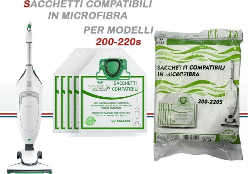 SET 6 SACCHETTI PER ASPIRAPOLVERE IN MICROFIBRA COMPATIBILI PER MODELLI VK200-220s 88040 - 2