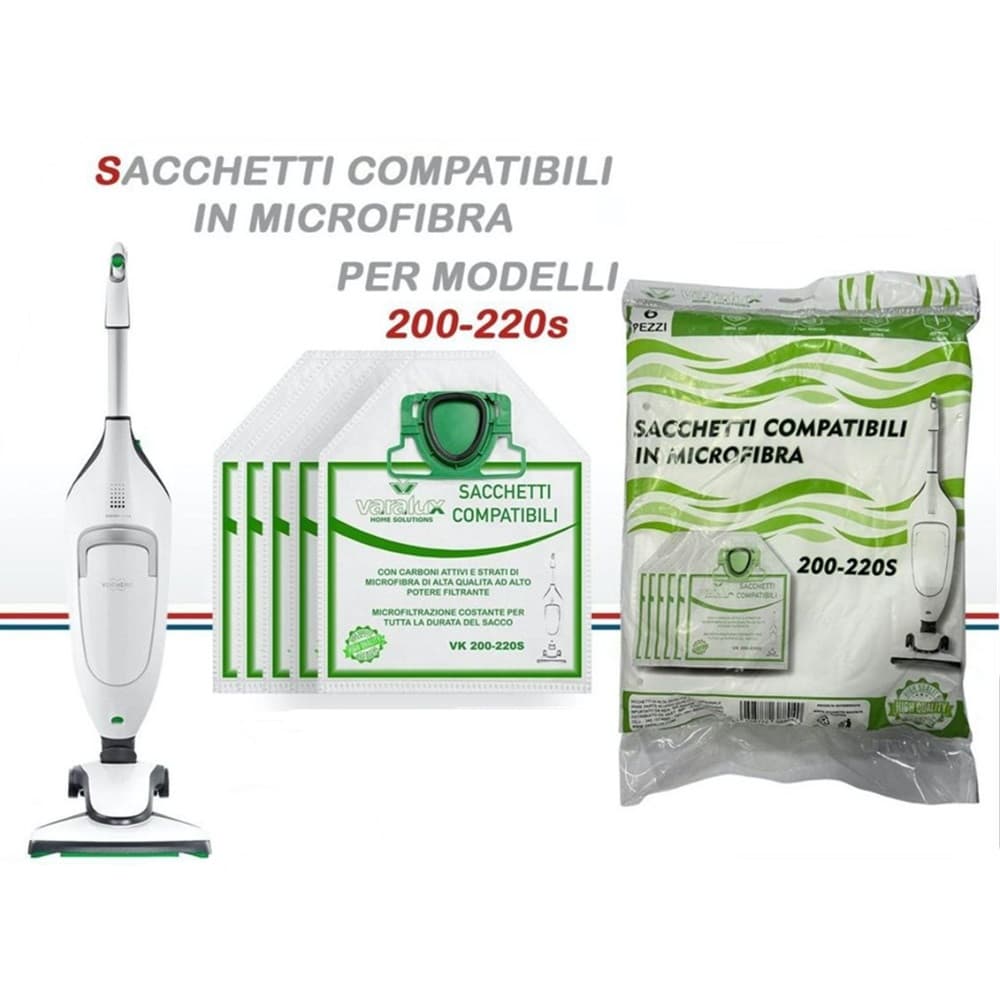 SET 6 SACCHETTI PER ASPIRAPOLVERE IN MICROFIBRA COMPATIBILI PER MODELLI VK200-220s 88040 - 2