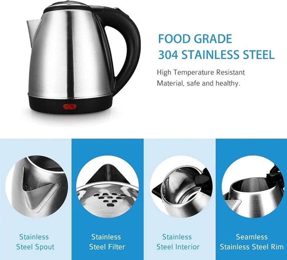 BOLLITORE ELETTRICO CORDLESS CAPACITÀ 2 LITRI SC-20A IN ACCIAIO INOX LUCE INTERNA BLU - 3