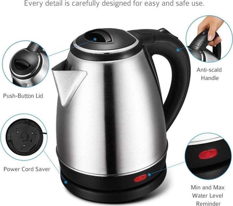 BOLLITORE ELETTRICO CORDLESS CAPACITÀ 2 LITRI SC-20A IN ACCIAIO INOX LUCE INTERNA BLU - 4