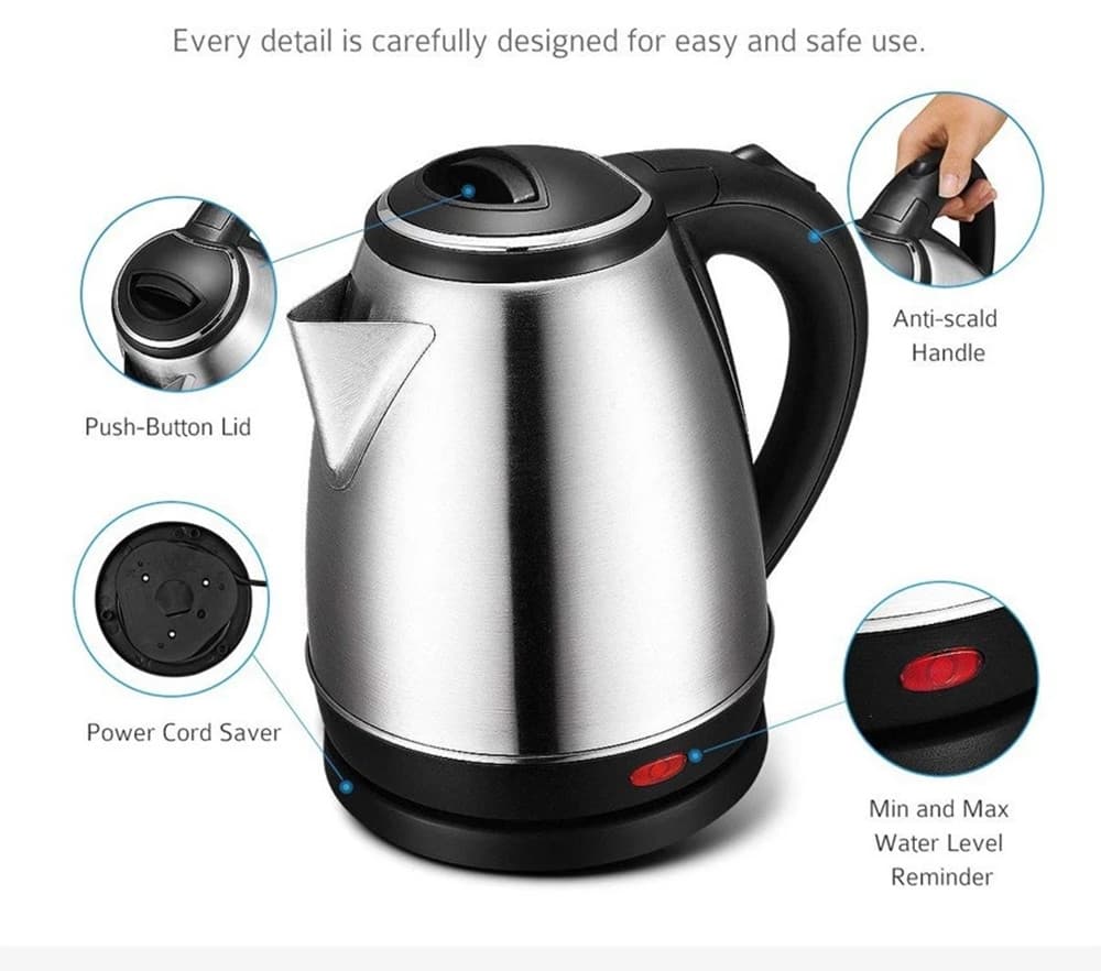 BOLLITORE ELETTRICO CORDLESS CAPACITÀ 2 LITRI SC-20A IN ACCIAIO INOX LUCE INTERNA BLU - 4