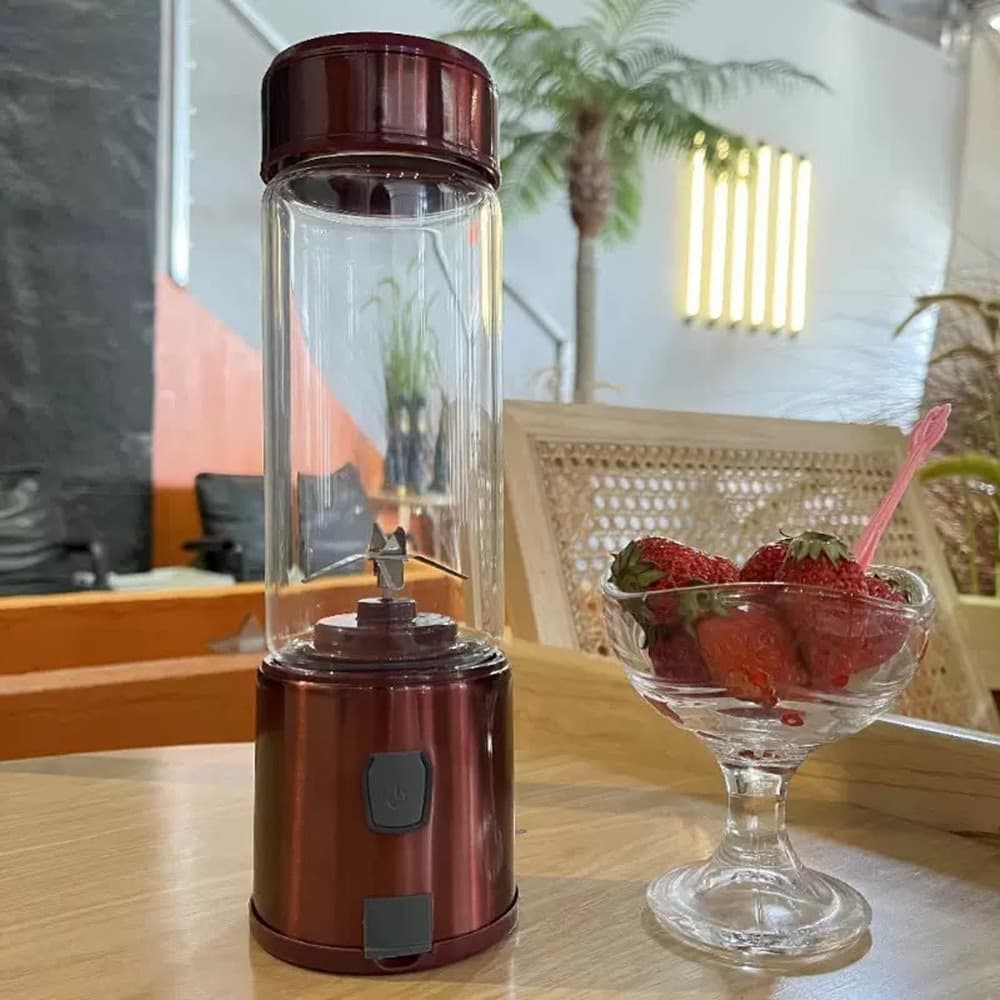 FRULLATORE PORTATILE RICARICABILE USB CON BICCHIERE VETRO ACCIAIO PER SMOOTHIE MILKSHAKE - 3