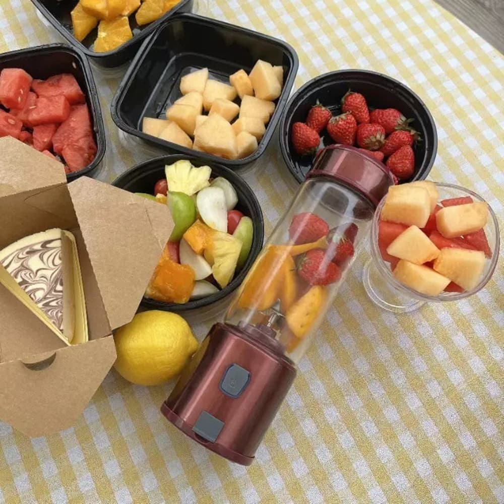 FRULLATORE PORTATILE RICARICABILE USB CON BICCHIERE VETRO ACCIAIO PER SMOOTHIE MILKSHAKE - 4