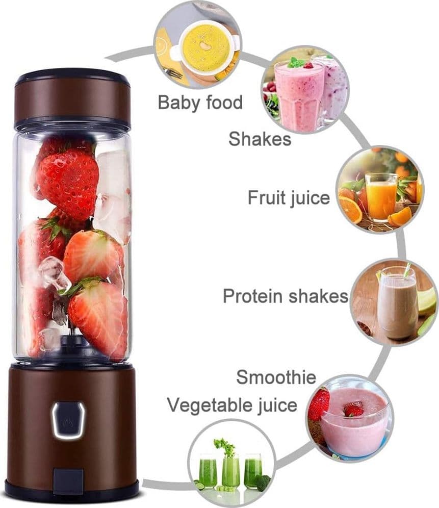 FRULLATORE PORTATILE RICARICABILE USB CON BICCHIERE VETRO ACCIAIO PER SMOOTHIE MILKSHAKE - 6