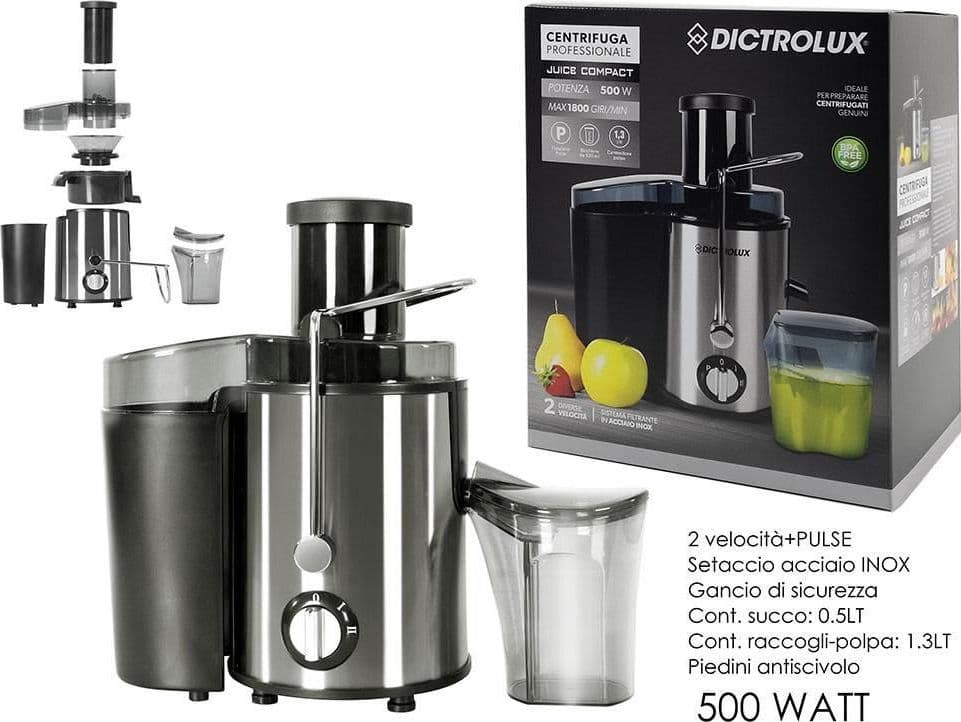 CENTRIFUGA ESTRATTORE SUCCO 500W MAX 1800 GIRI/MIN 2 VELOCITÀ SISTEMA FILTRANTE IN ACCIAIO - 2
