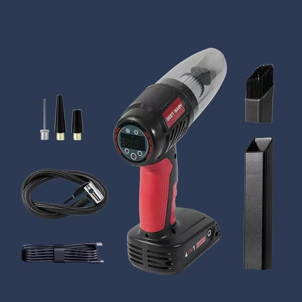 ASPIRAPOLVERE GONFIATORE 4IN1 MULTIFUNZIONE PORTATILE SENZA FILI LUCE LED AUTO CASA UFFICI - 2