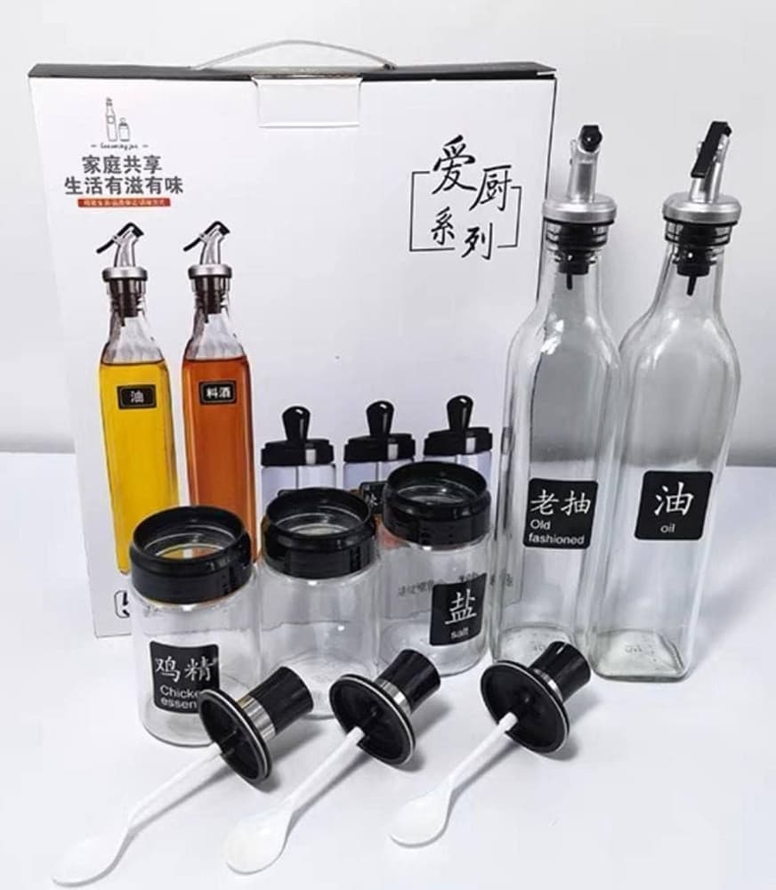 SET BOTTIGLIE DISPENSER PER OLIO BARATTOLI CONTENITORI PER CONDIMENTI SPEZIE DA 5PZ CUCINA - 6