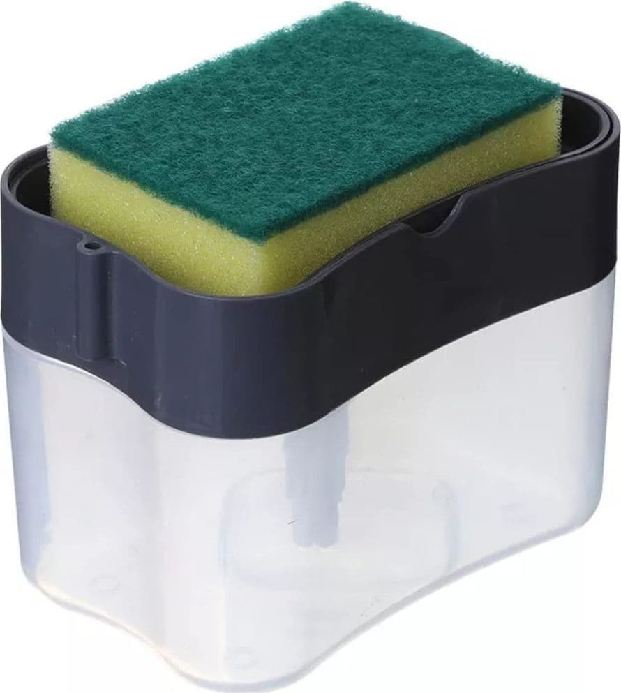 DISPENSER DI SAPONE DETERSIVO PER PIATTI DA CUCINA IN PLASTICA 2IN1 CONTENITORE CON SPUGNA - 2