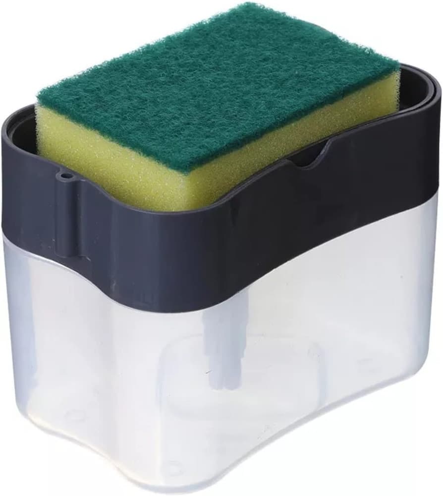 DISPENSER DI SAPONE DETERSIVO PER PIATTI DA CUCINA IN PLASTICA 2IN1 CONTENITORE CON SPUGNA - 2