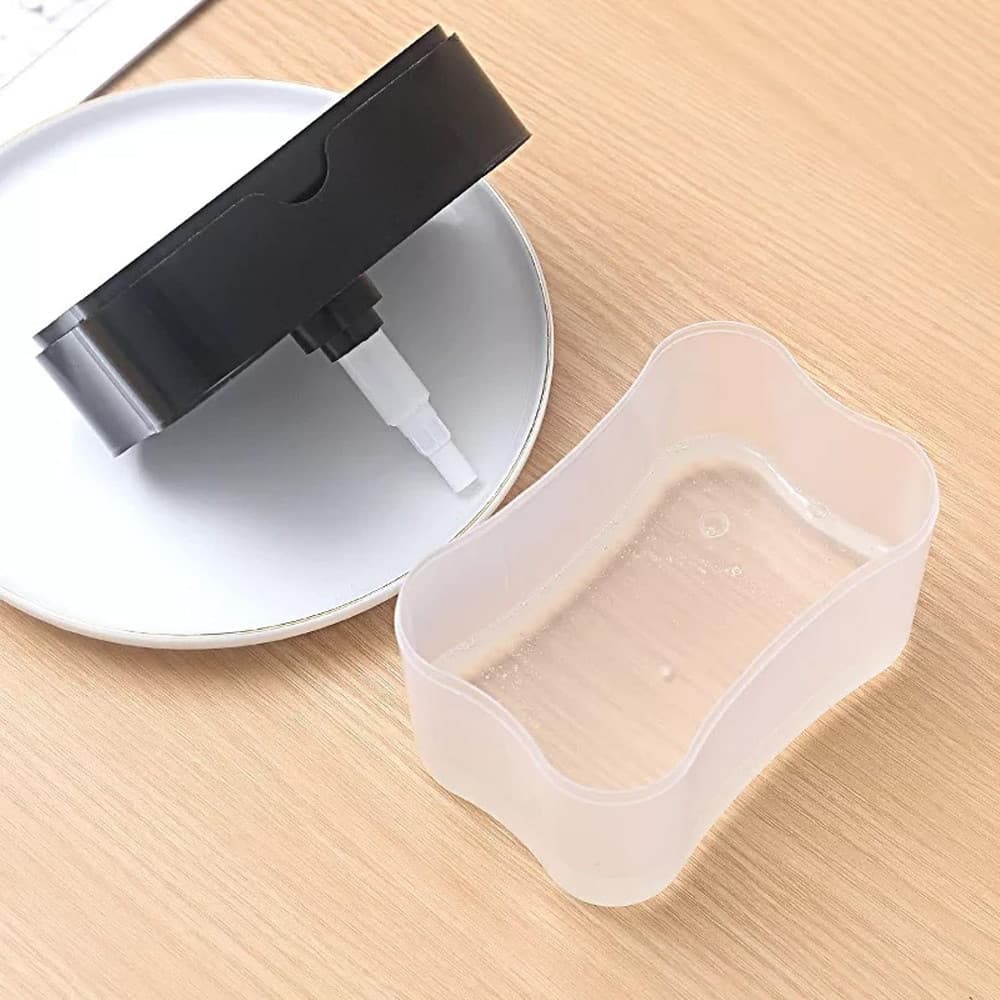 DISPENSER DI SAPONE DETERSIVO PER PIATTI DA CUCINA IN PLASTICA 2IN1 CONTENITORE CON SPUGNA - 3