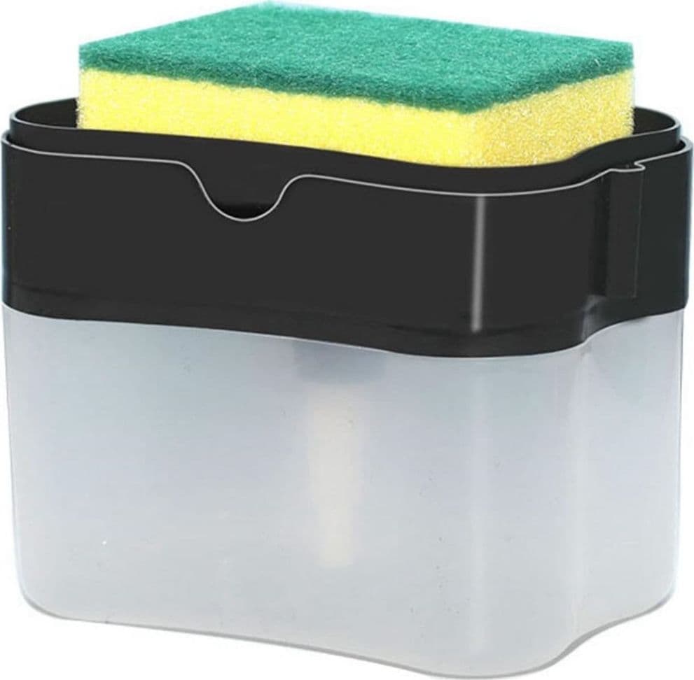 DISPENSER DI SAPONE DETERSIVO PER PIATTI DA CUCINA IN PLASTICA 2IN1 CONTENITORE CON SPUGNA - 4