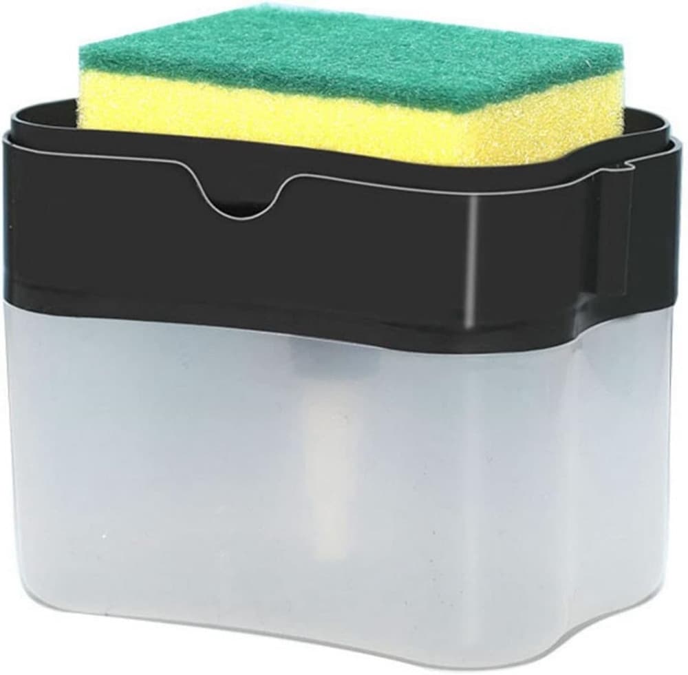 DISPENSER DI SAPONE DETERSIVO PER PIATTI DA CUCINA IN PLASTICA 2IN1 CONTENITORE CON SPUGNA - 4